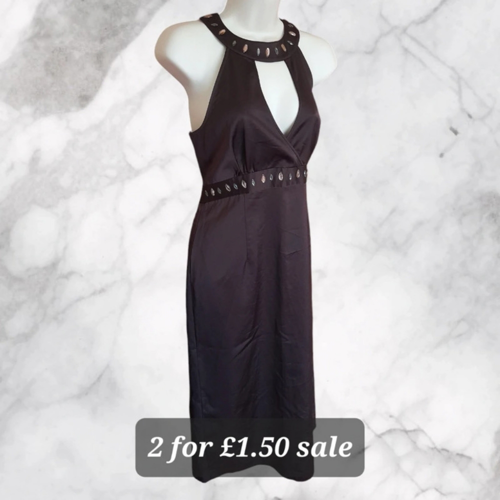 brown jewel detailed halterneck long dress